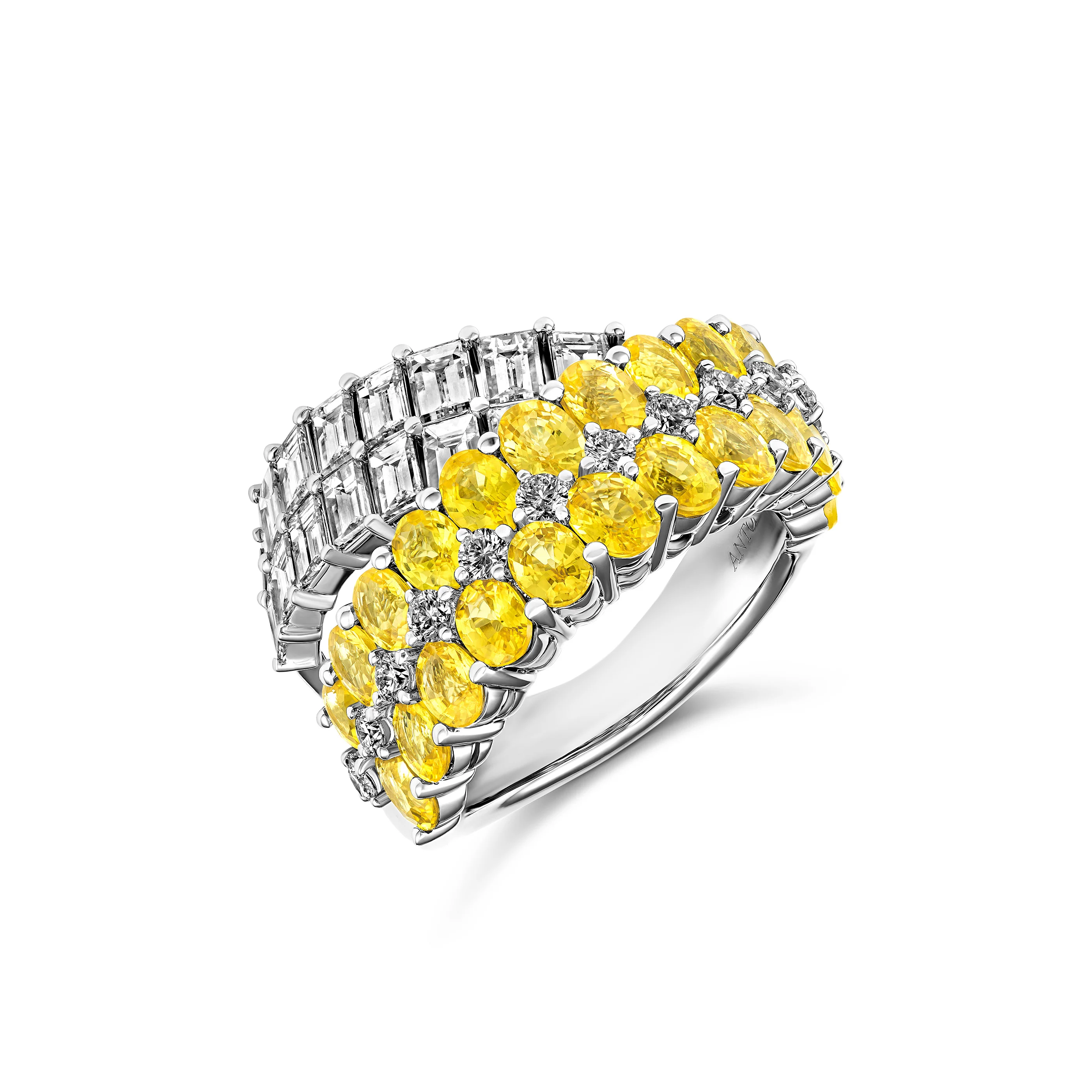 Artisan Diamond and Yellow Sapphire Crossover Ring | 18K White Gold - Image 2