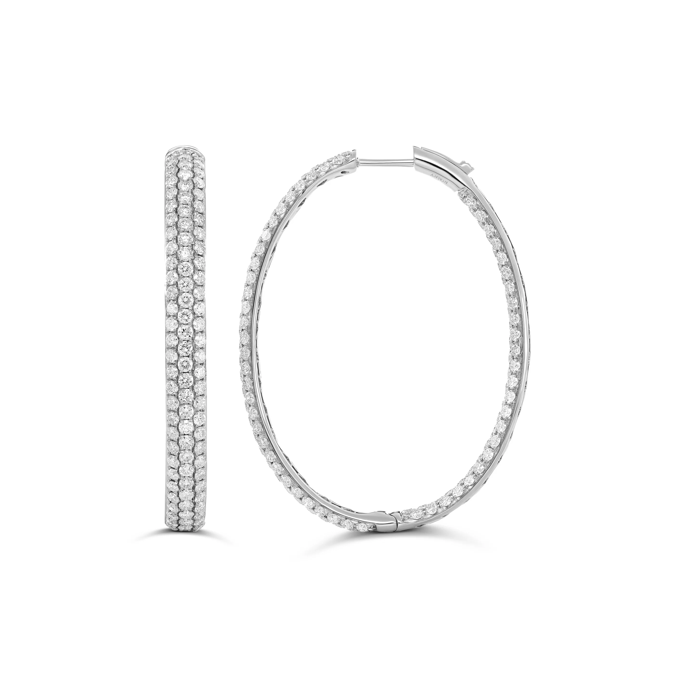 Artisan Pavé Oval Hoop Earrings | 18K Yellow Gold - Image 4
