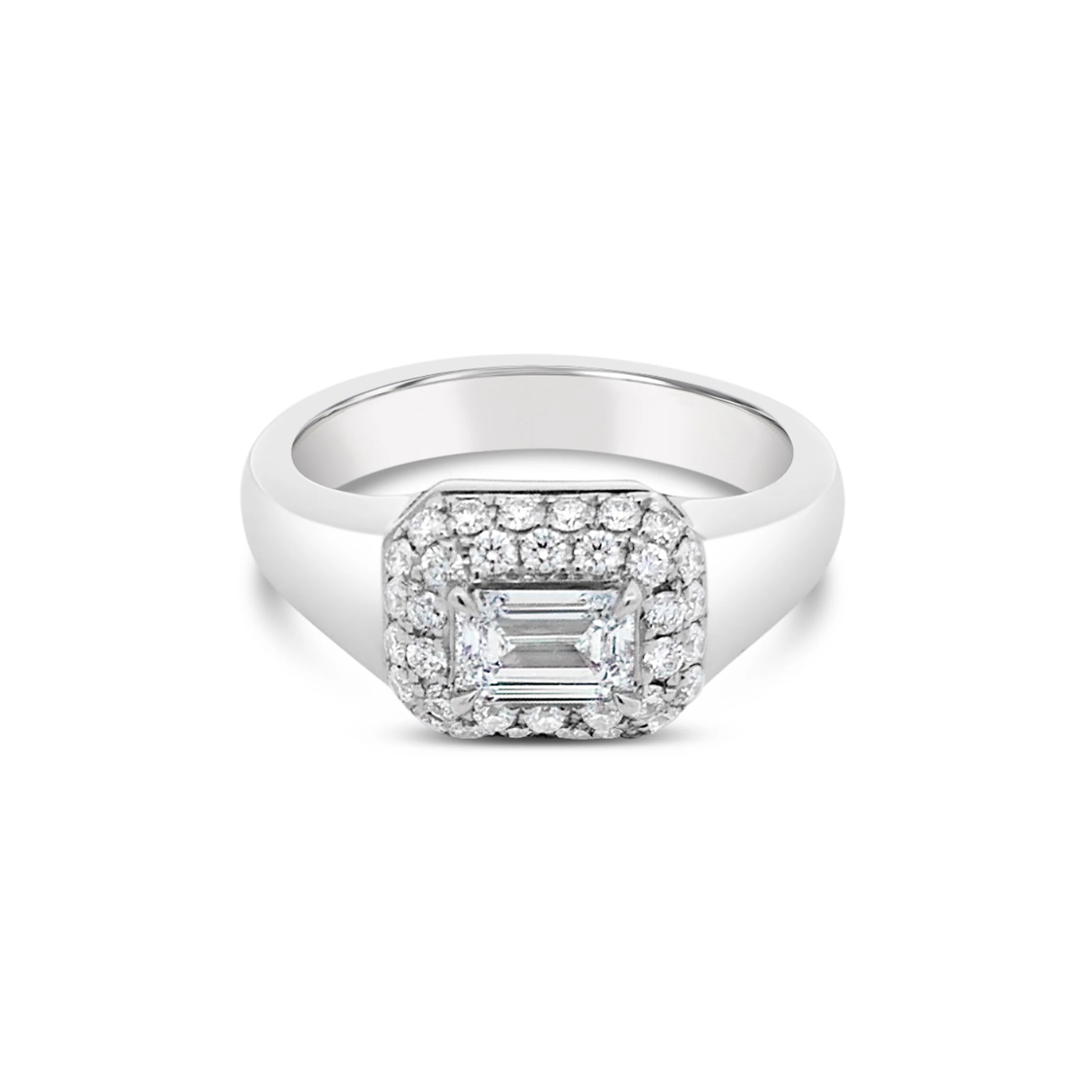 Artisan Sigma Emerald Cut Diamond Signet Ring | 18K White Gold