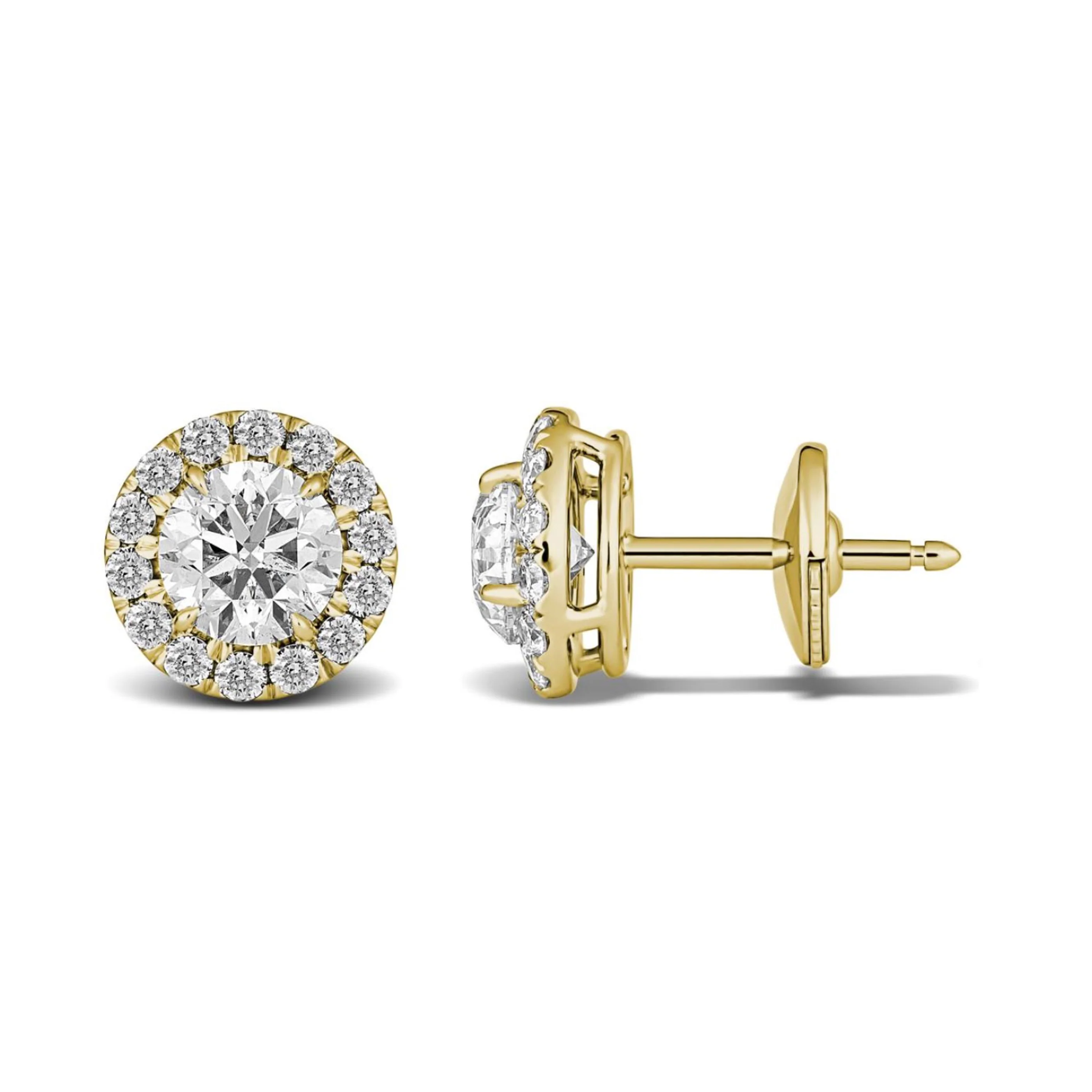 Classic Diamond Halo Stud Earrings | Yellow Gold