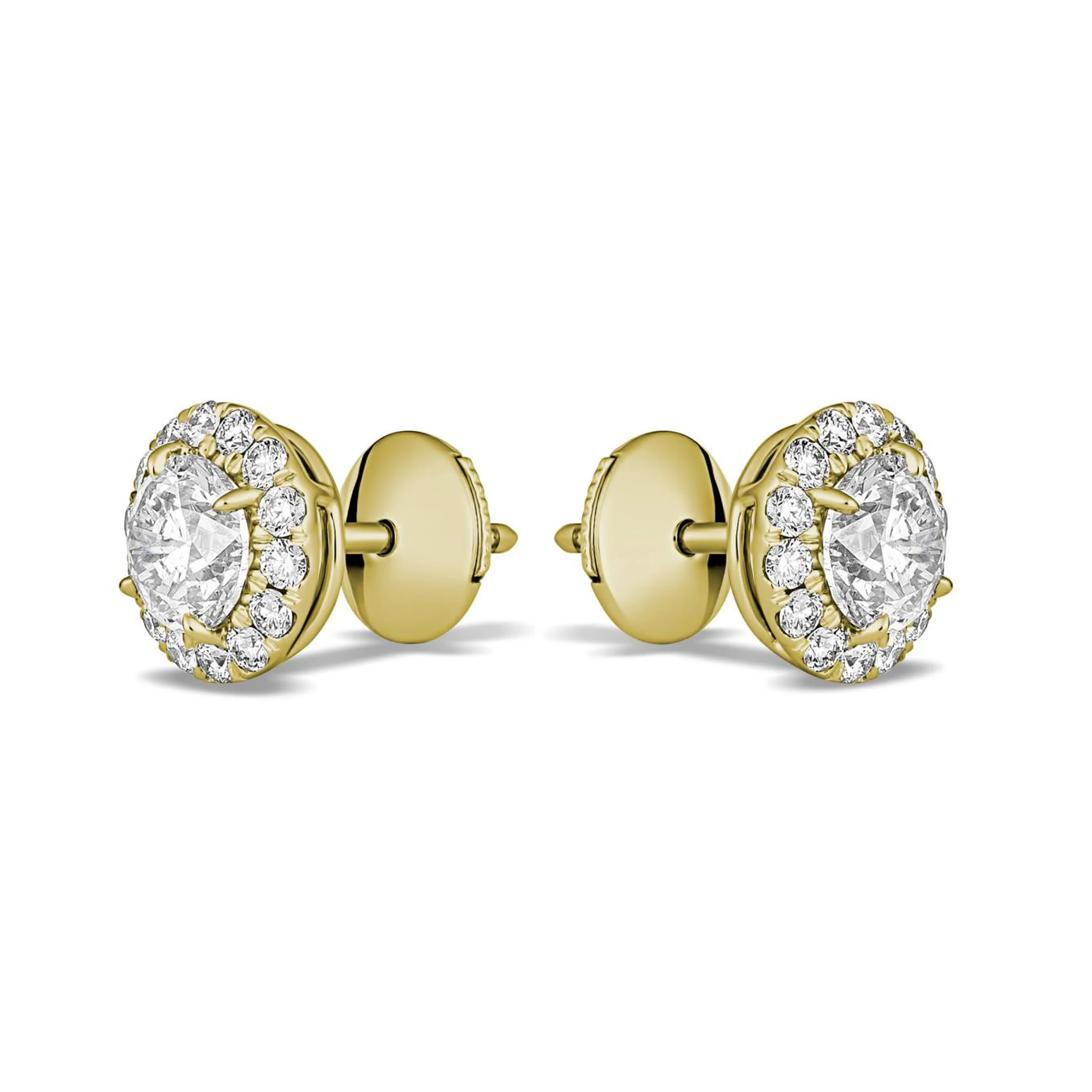 Classic Diamond Halo Stud Earrings | Yellow Gold - Image 2