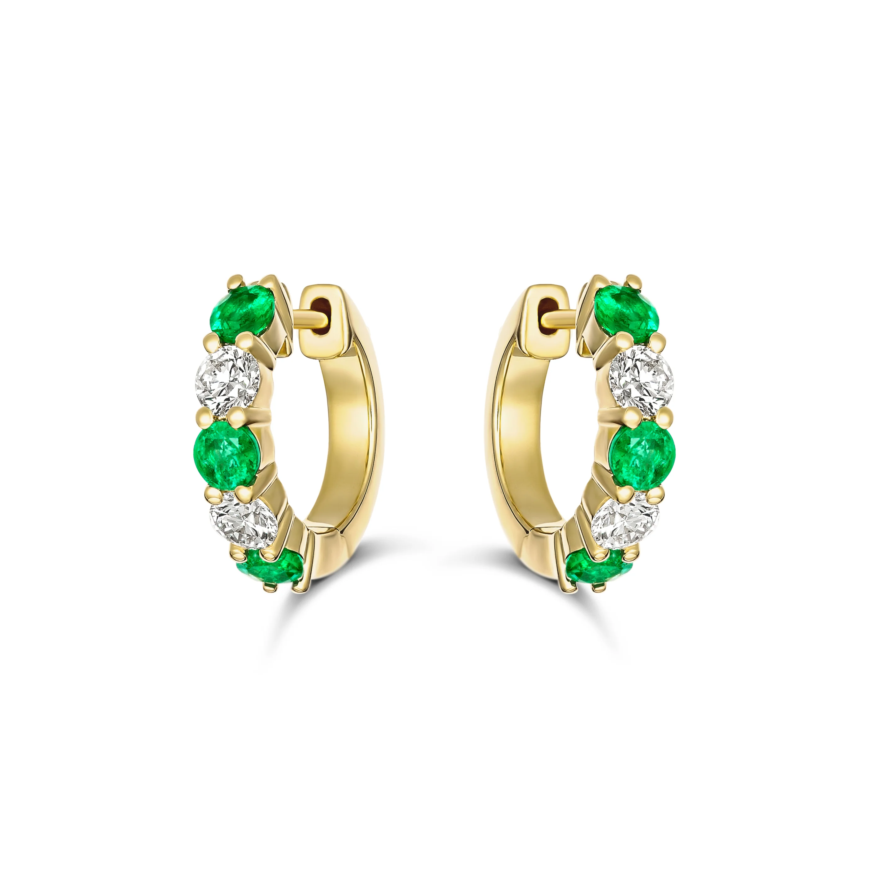 Classic Emerald and Diamond Huggies | 18K Yellow Gold - Image 2