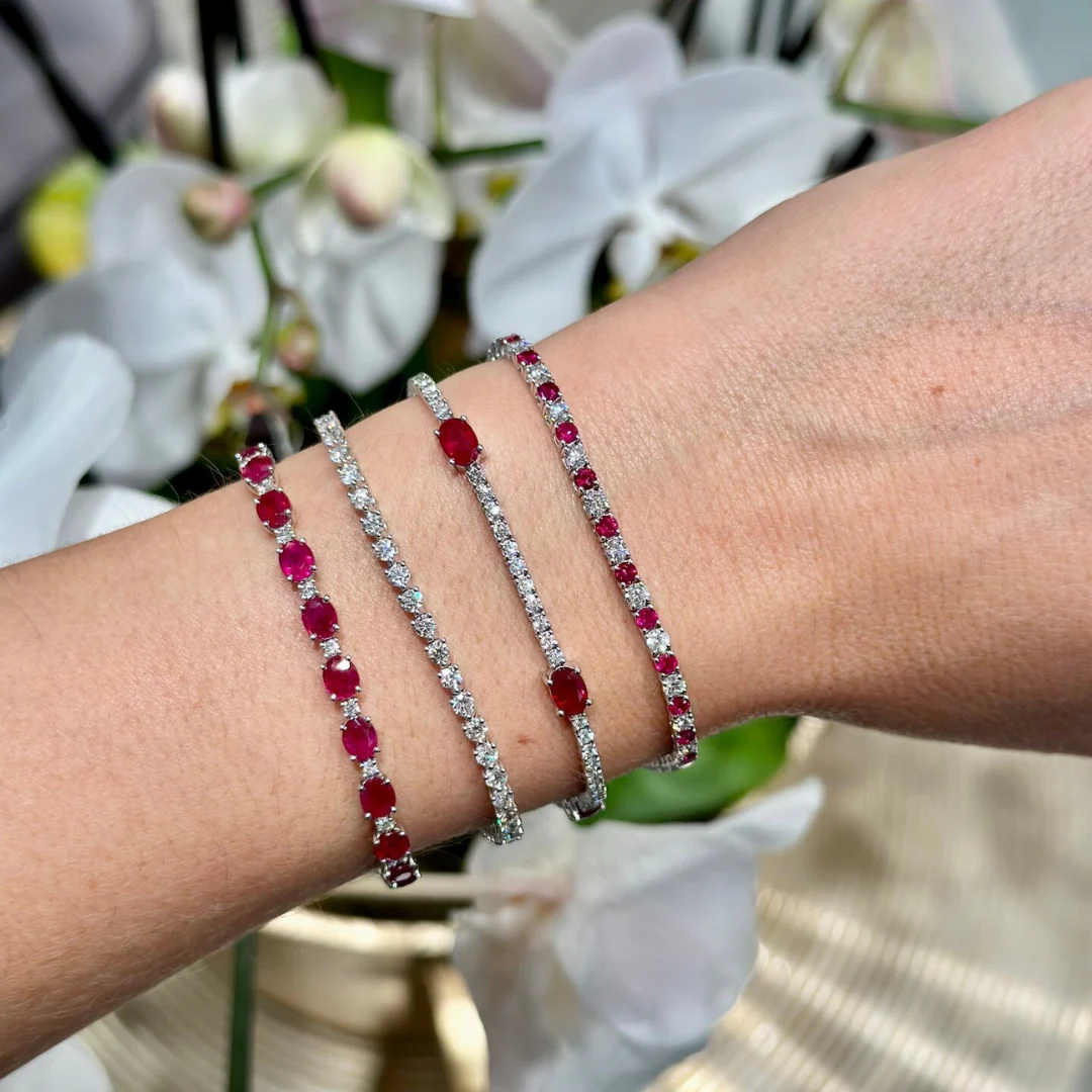Classic Tennis Bracelet with Ruby Gemstones | White Gold - Image 4