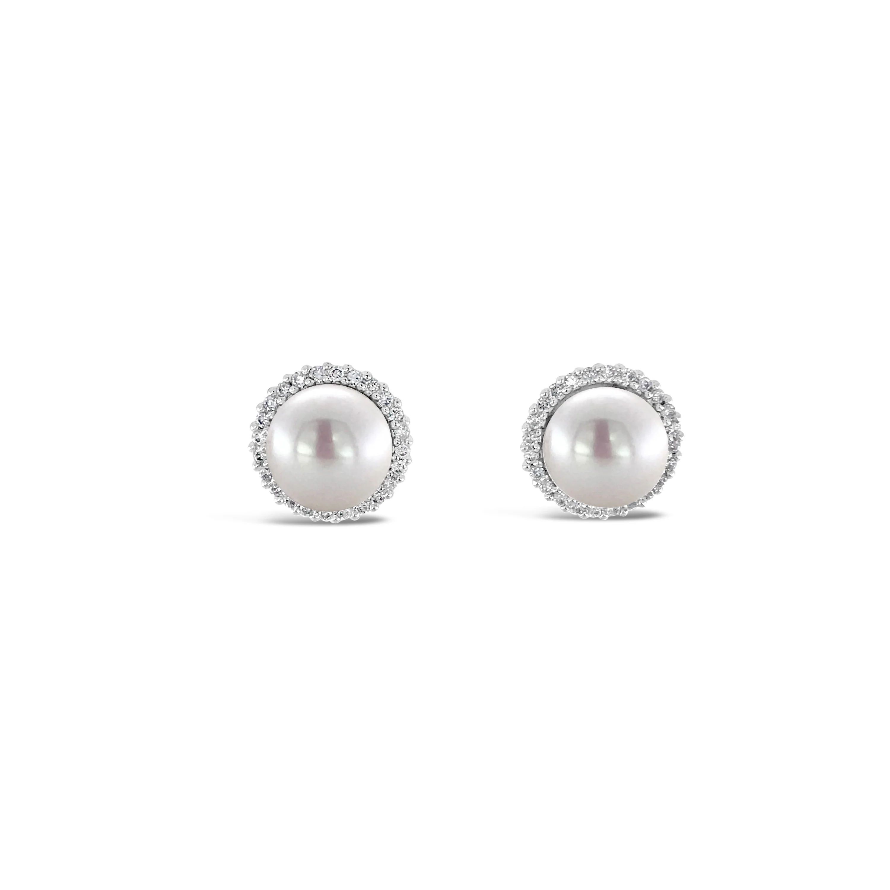 Cultured Pearl Studs with Diamond Halo - Image 3