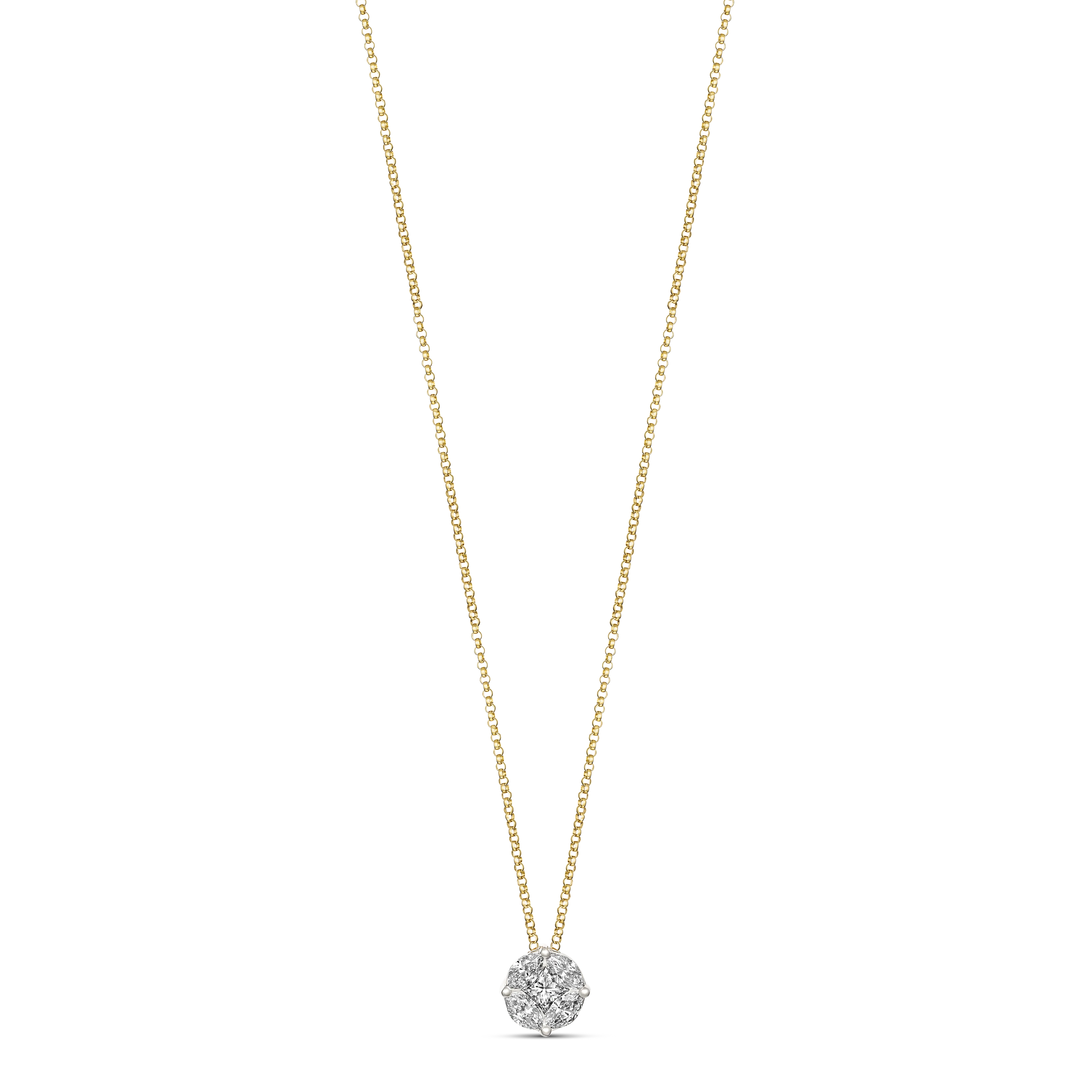 Illusion Solitaire Medium Diamond Pendant Necklace | 18K Yellow and White Gold