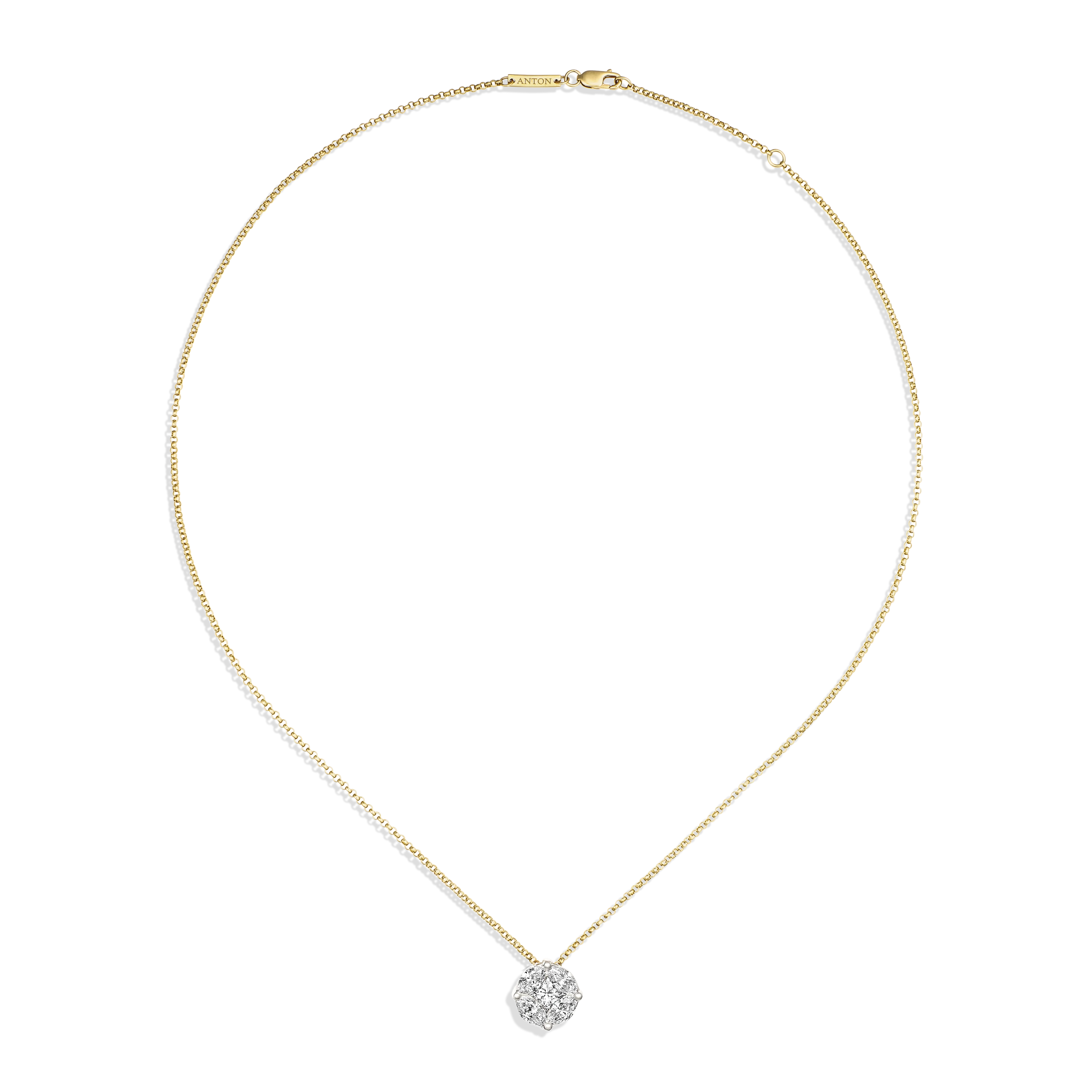 Illusion Solitaire Medium Diamond Pendant Necklace | 18K Yellow and White Gold - Image 2