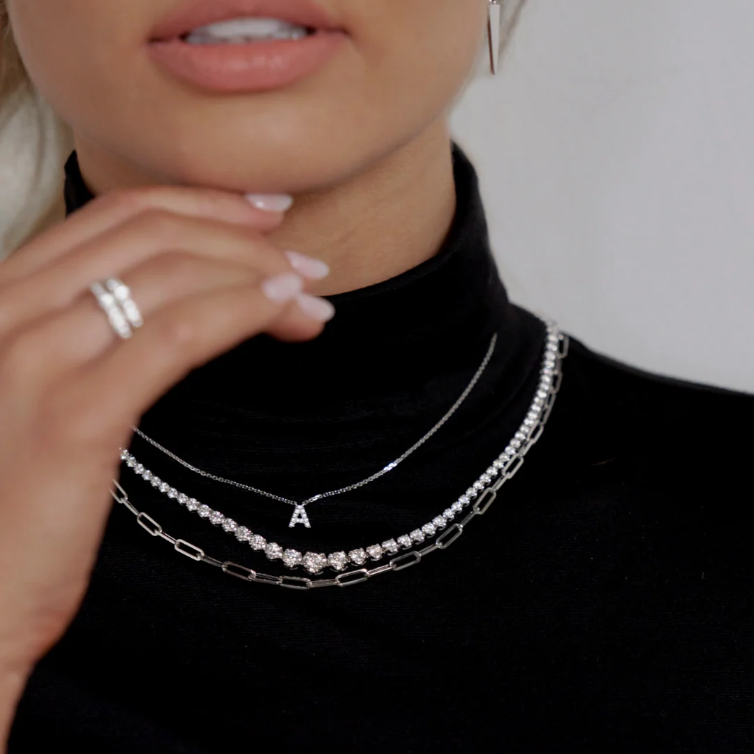 Initial Natural Diamond Pendant Necklace | 18K White Gold - Image 80