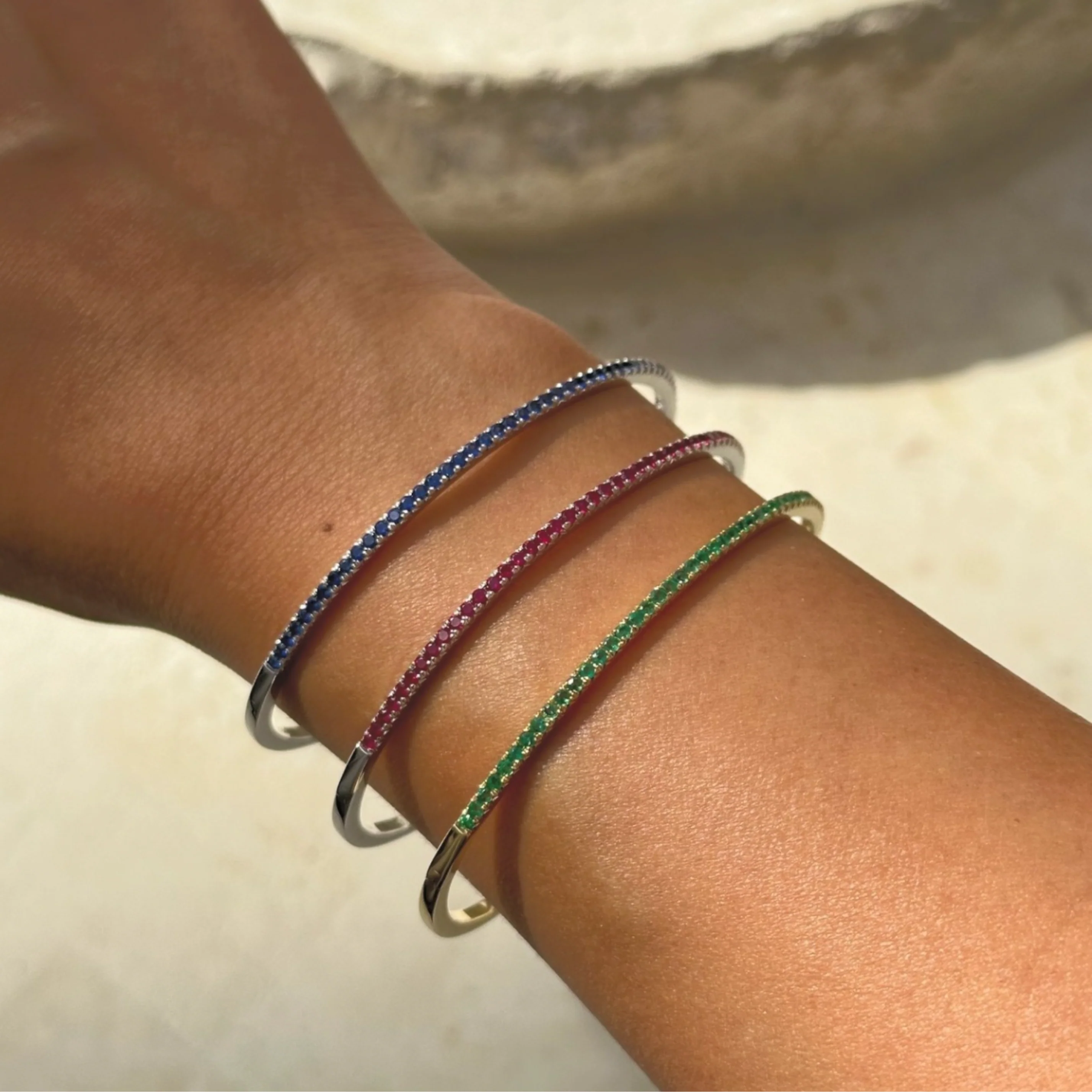 Krisscut Half Moon Ruby Gemstone Bangle | 18K White Gold - Image 2