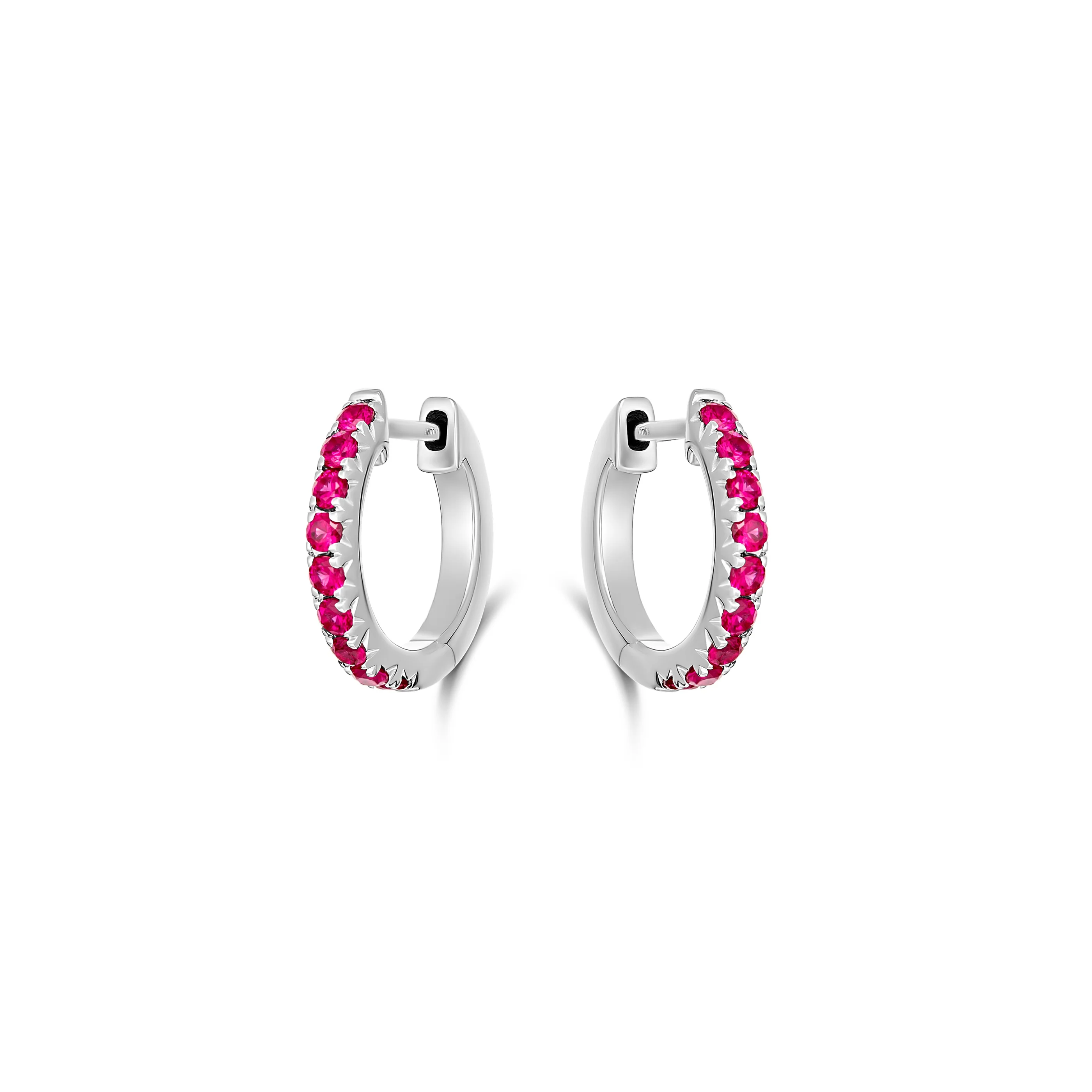 Krisscut Half Moon Ruby Huggies Mini | 18K White Gold - Image 2
