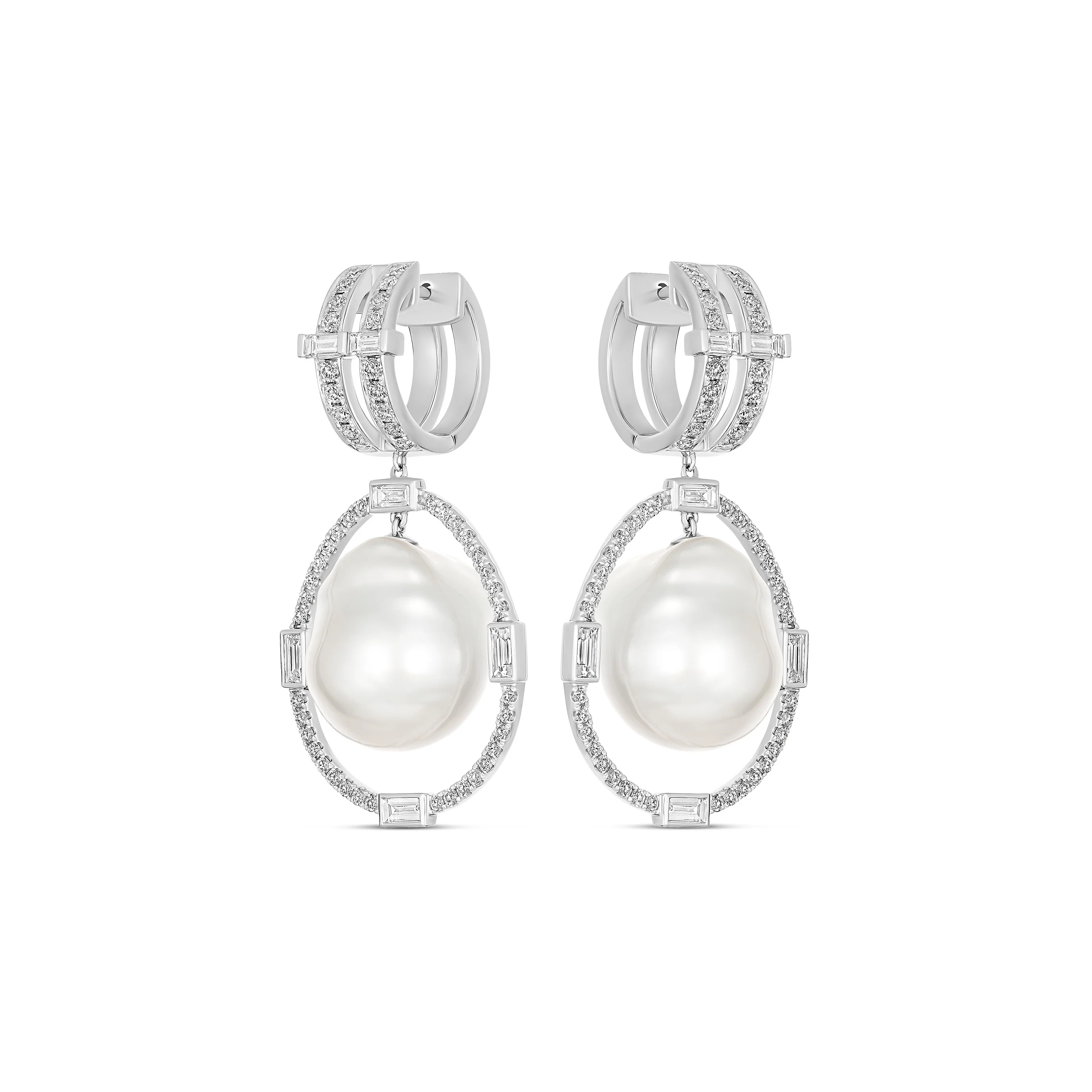 Lighthouse® Nimbus Baroque South Sea Pearl Drop Huggies | 18K White Gold - Image 2