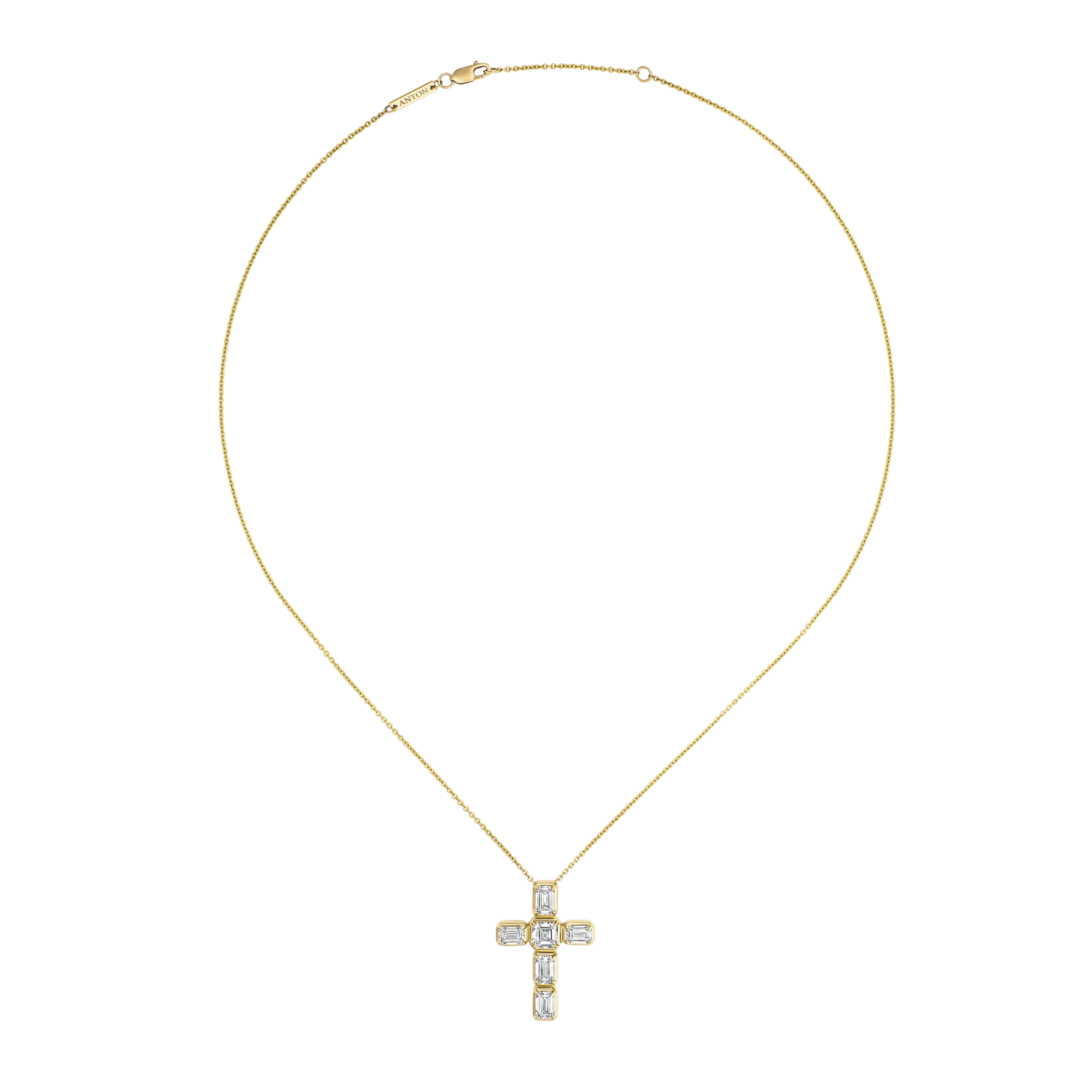 Luminous Assher and Emerald Cut Diamond Cross | 18K Yellow Gold - Image 2