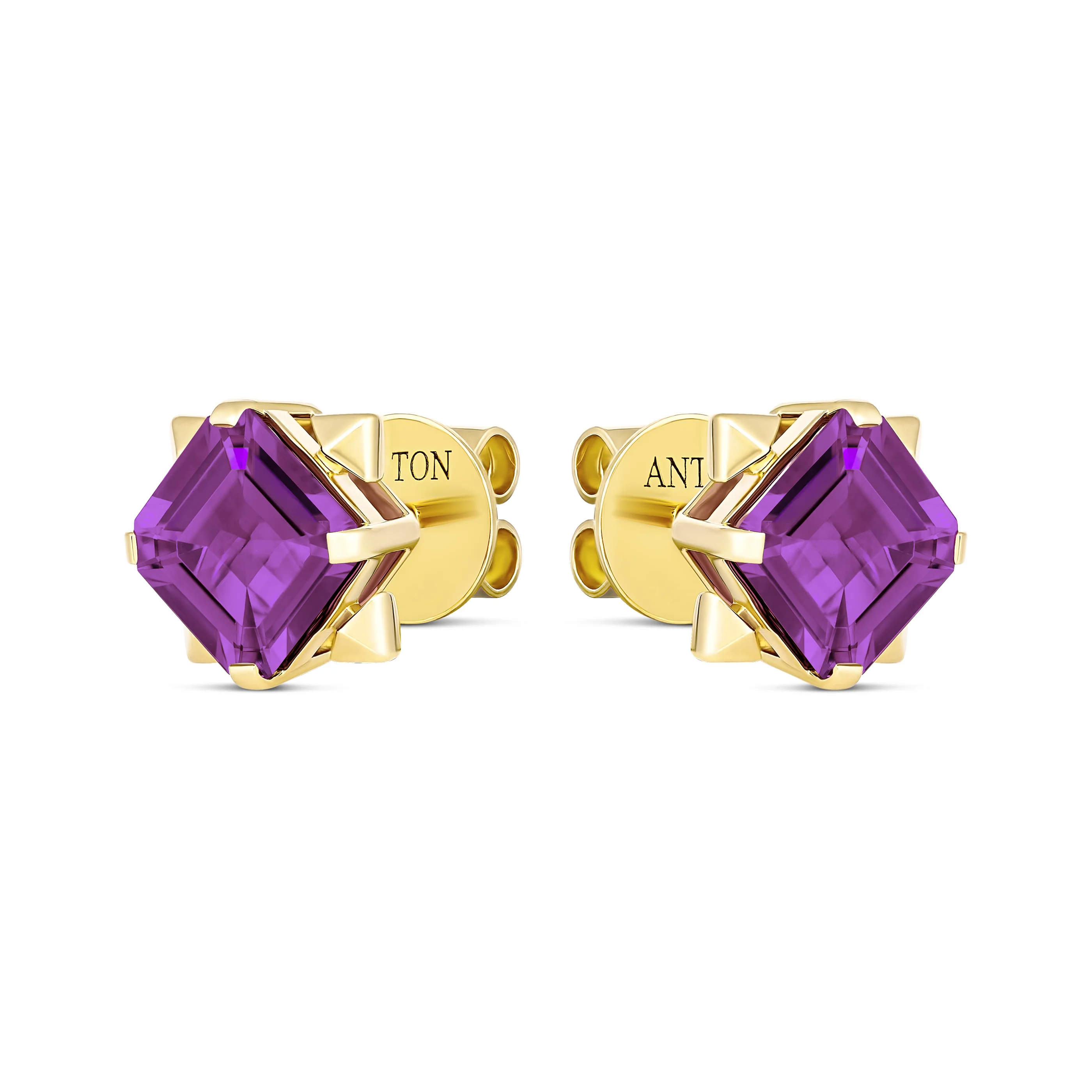 R.08® Vivant Purple Amethyst Coloured Gemstone Stud Earrings | 18K Yellow Gold - Image 2