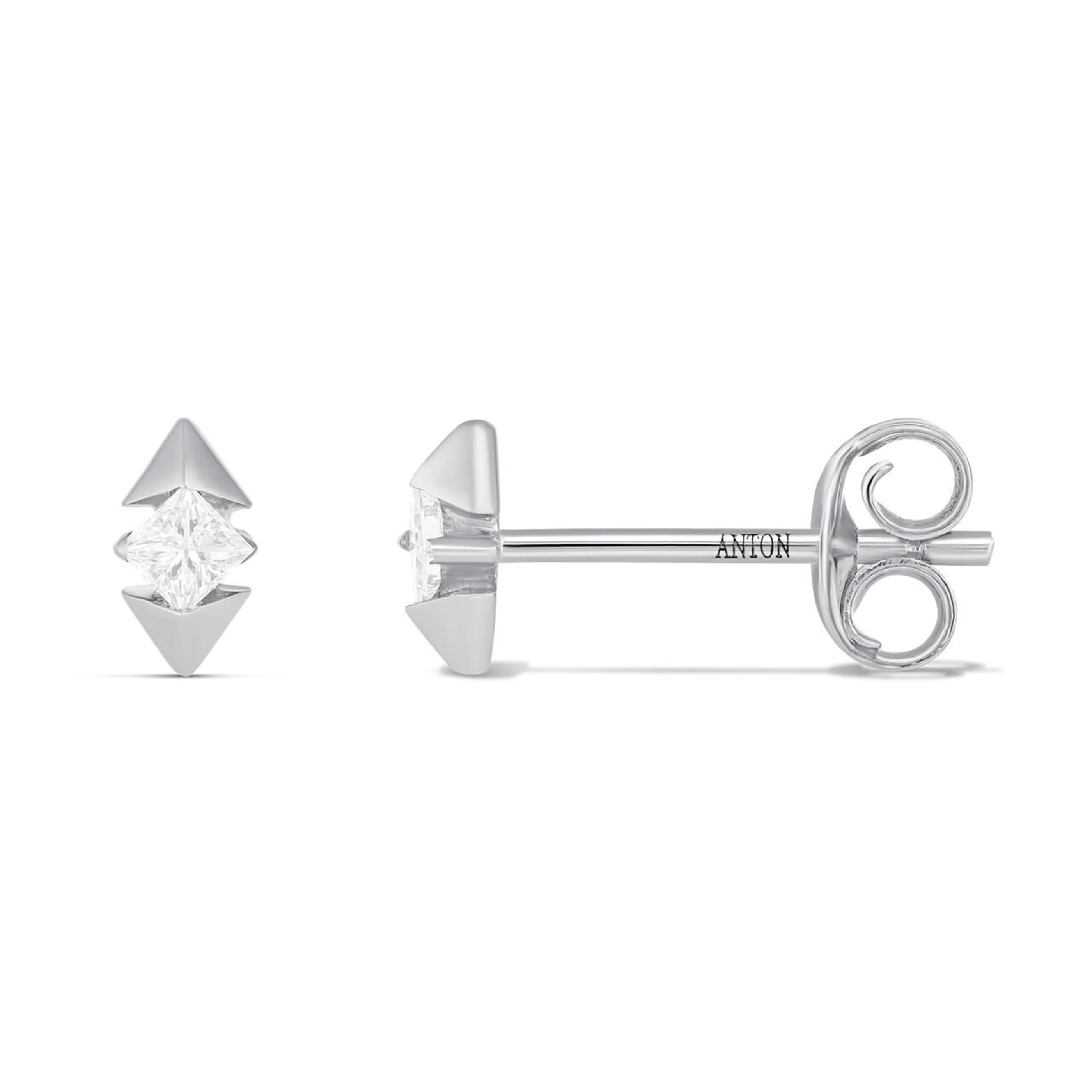 R.08® Nirvana Princess Cut Stud Earrings | 18K White Gold