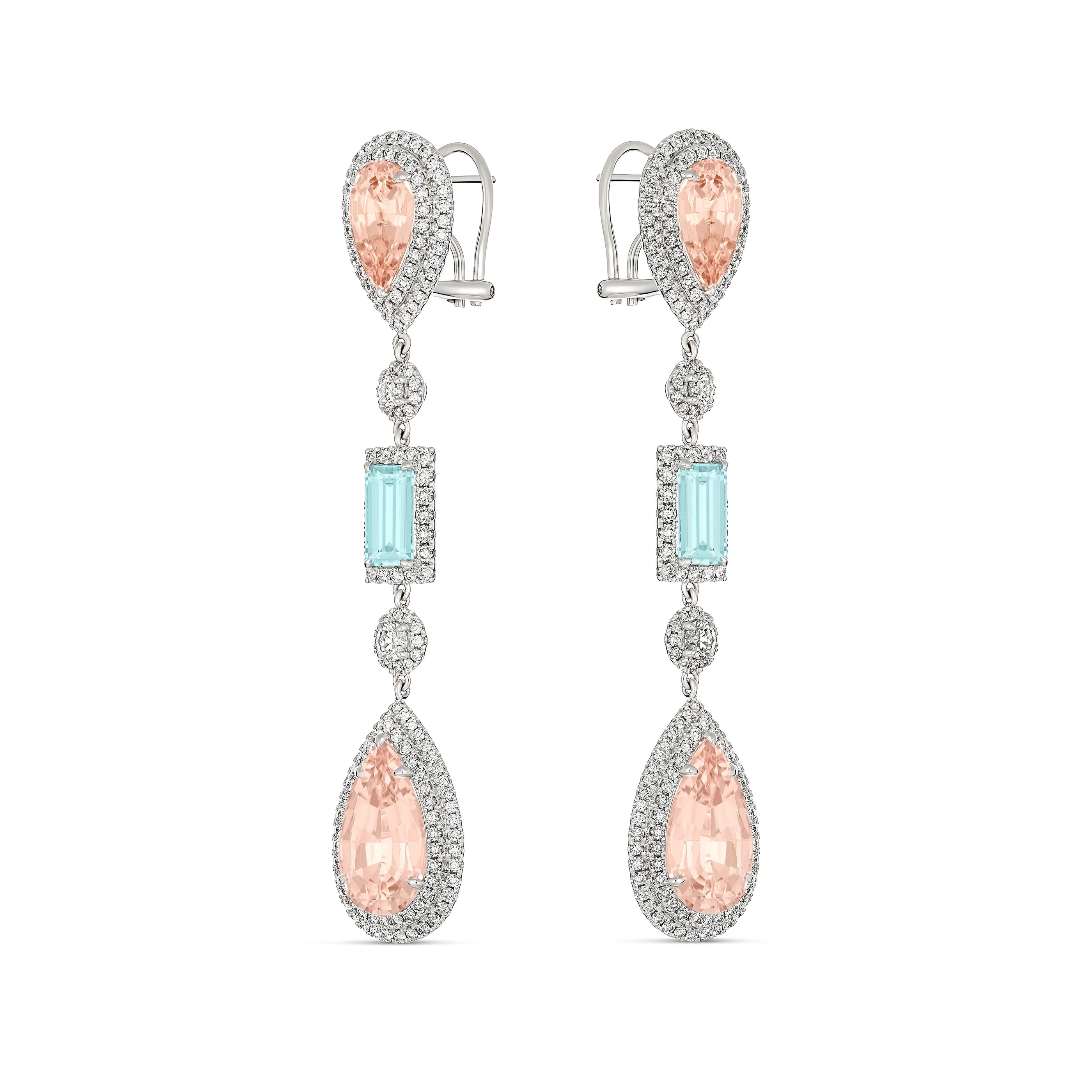Regal Collection® Morganite and Aquamarine Natural Diamond Drop Earrings | 18K White Gold - Image 3