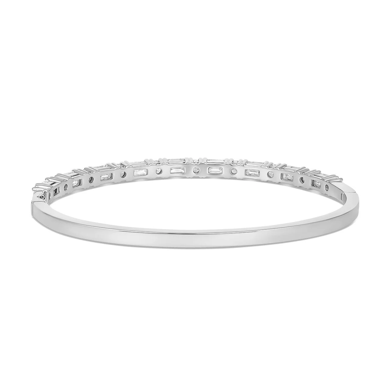 Riviera Emerald and Round Cut Large Natural Diamond Bangle | 18k White Gold - Image 3