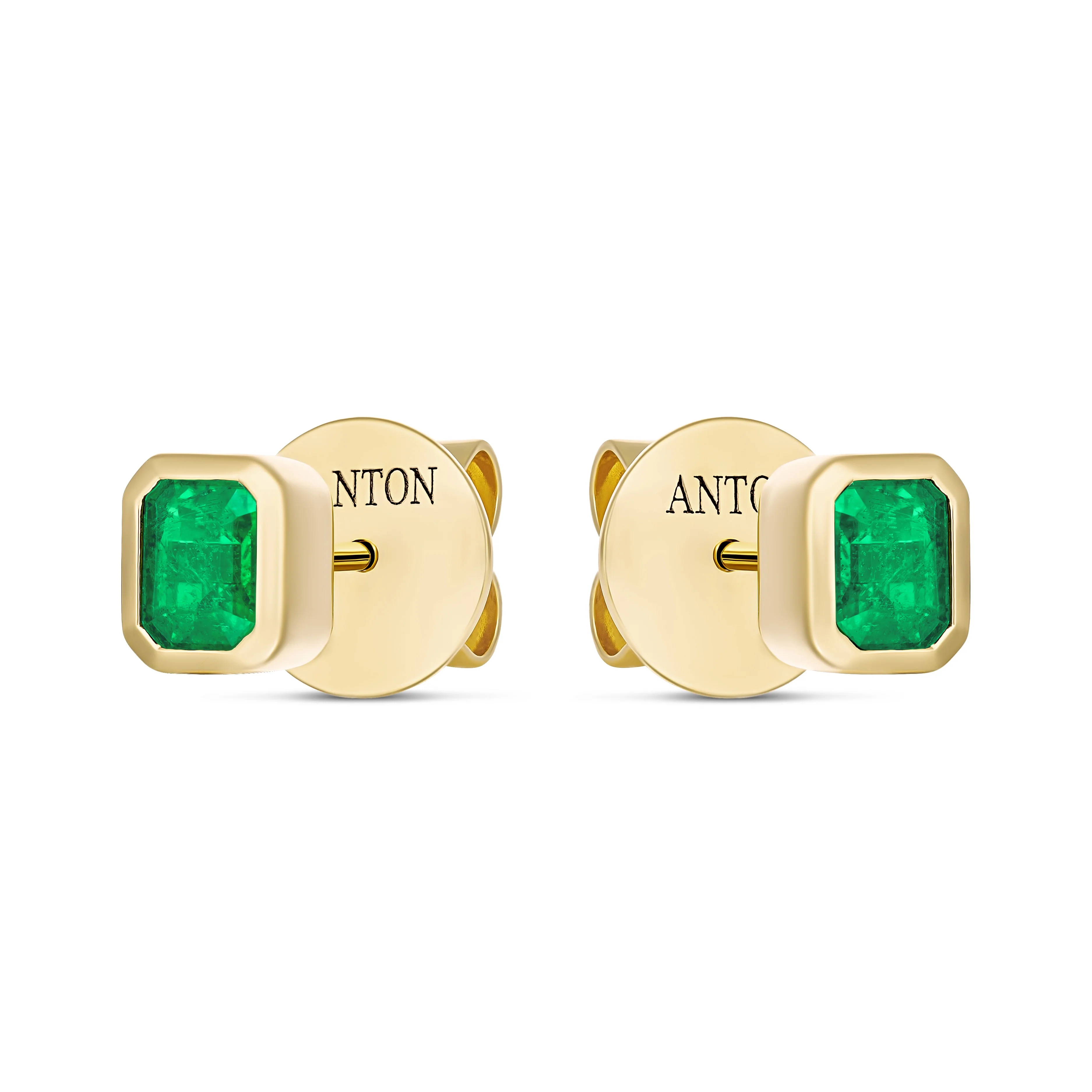 Riviera Emerald Cut Emerald Gemstone Bezel Studs | 18K Yellow Gold - Image 4