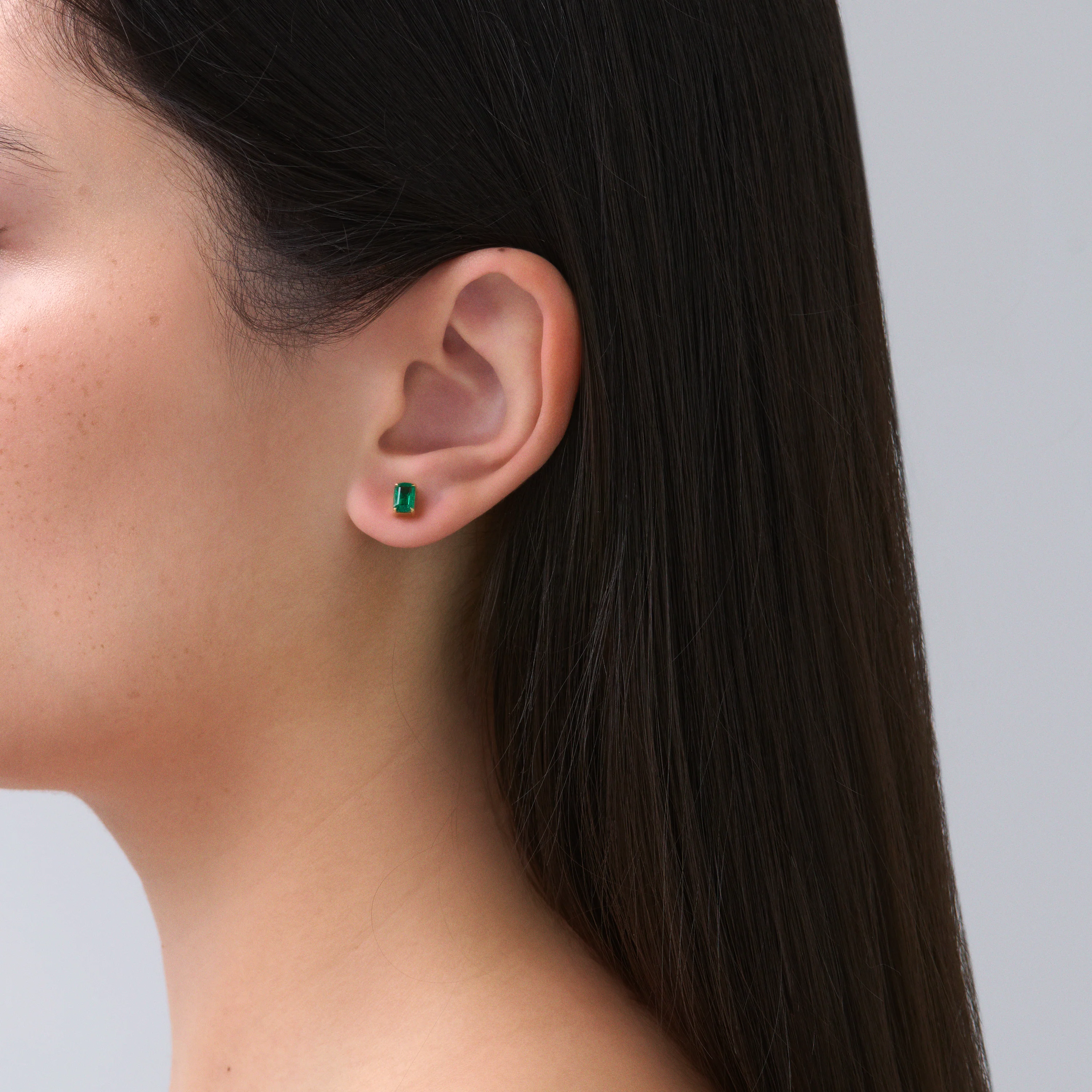 Riviera Emerald Cut Emerald Gemstone Studs | 18K Yellow Gold - Image 2