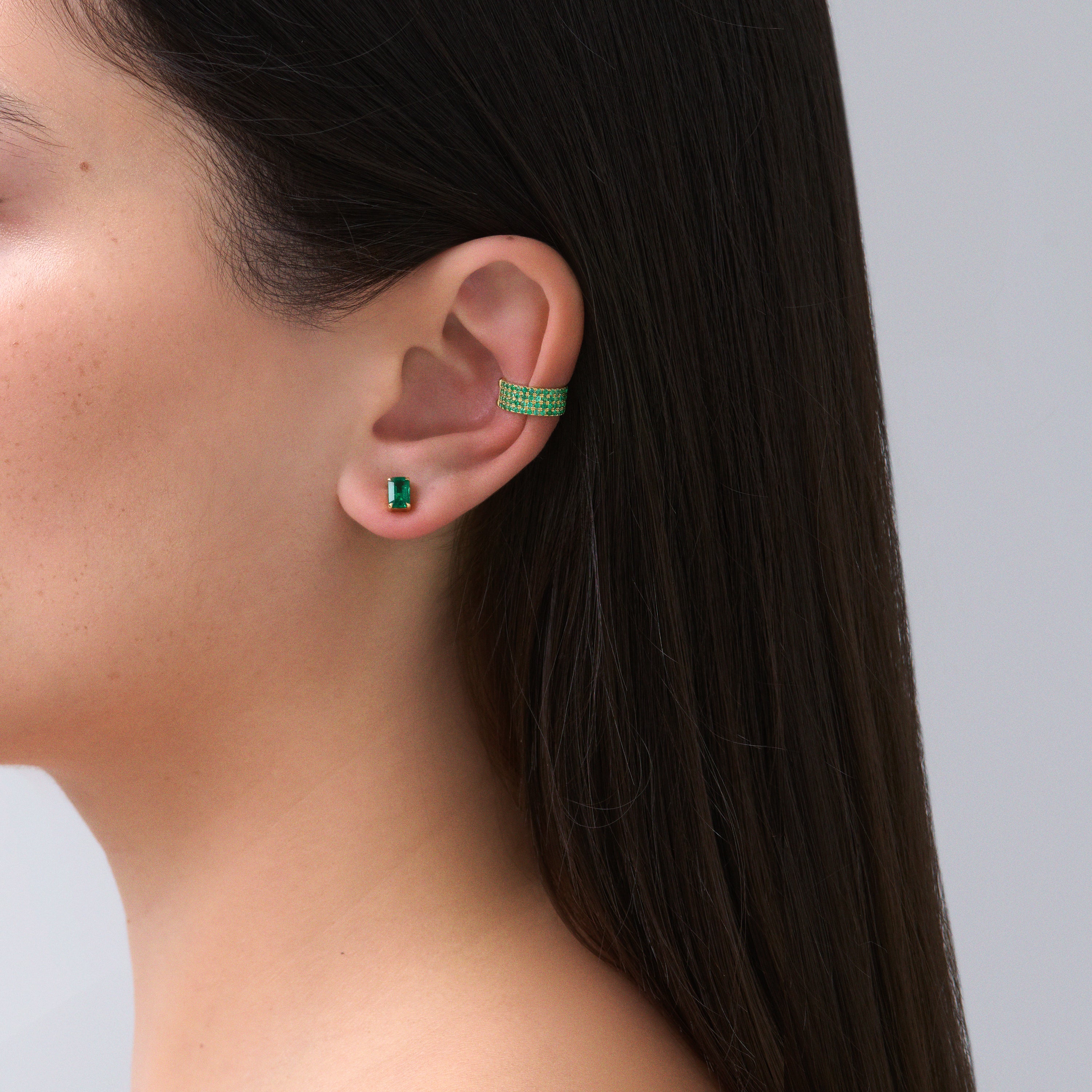 Riviera Emerald Cut Emerald Gemstone Studs | 18K Yellow Gold - Image 3