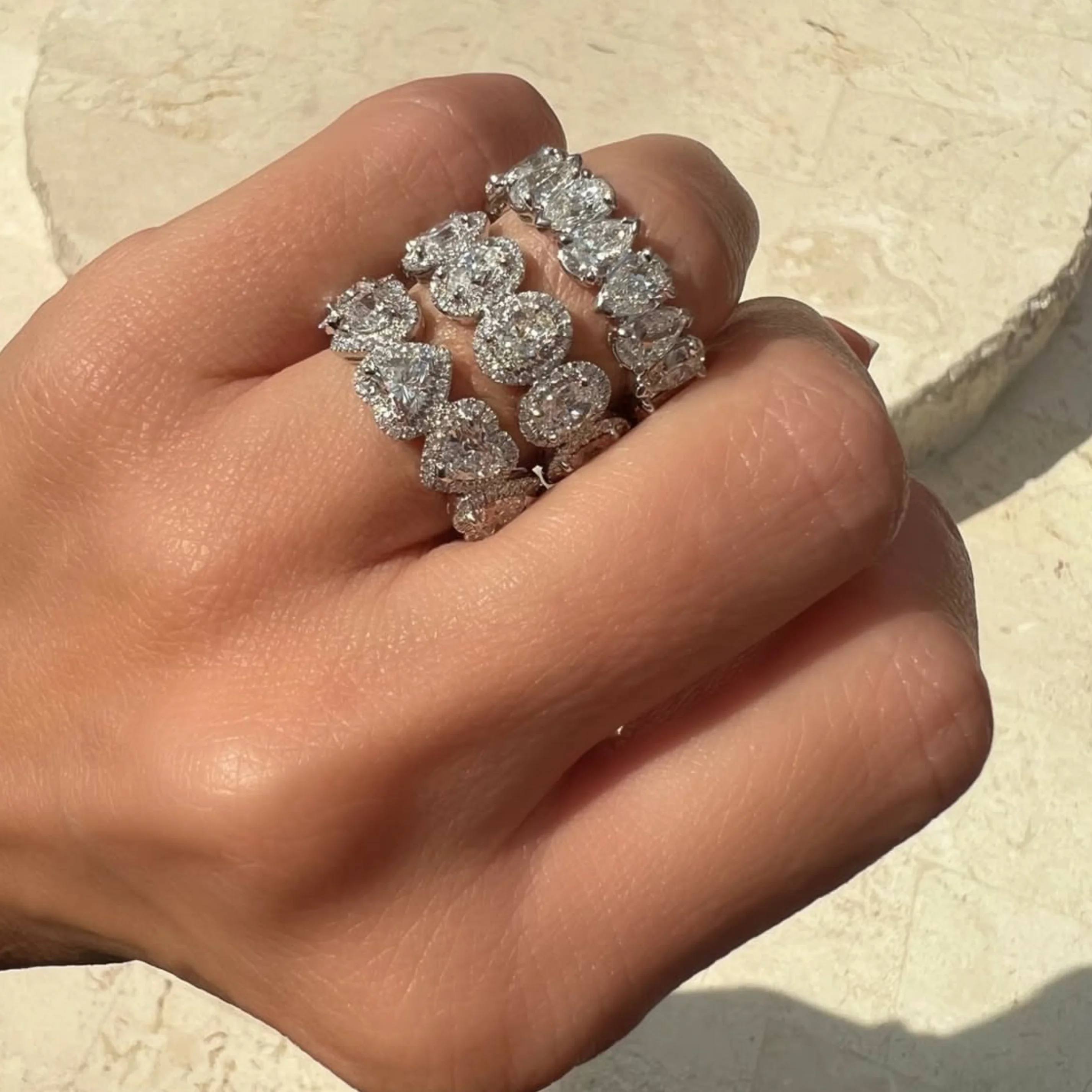 Riviera | Oval Shaped Diamond Halo Eternity Ring - Image 3