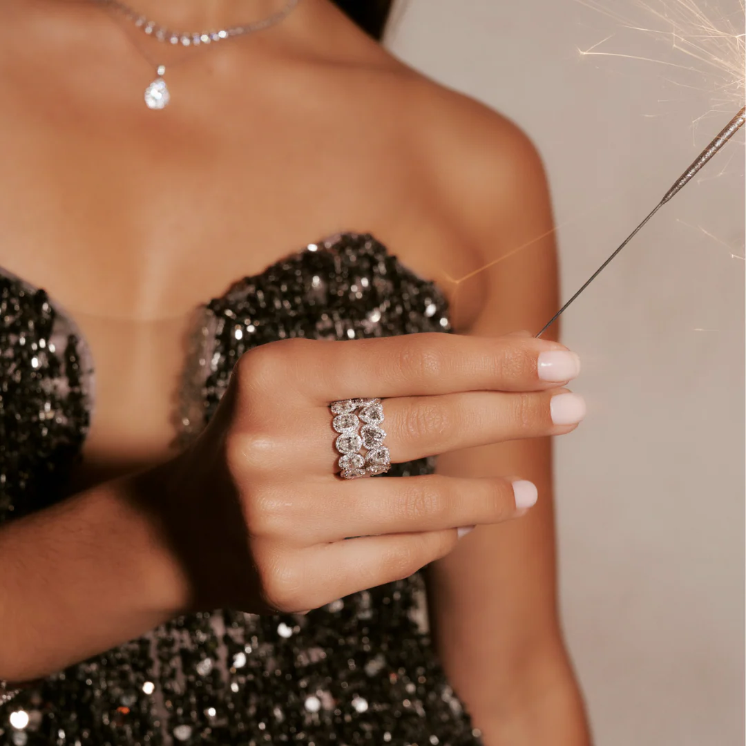 Riviera | Oval Shaped Diamond Halo Eternity Ring - Image 6
