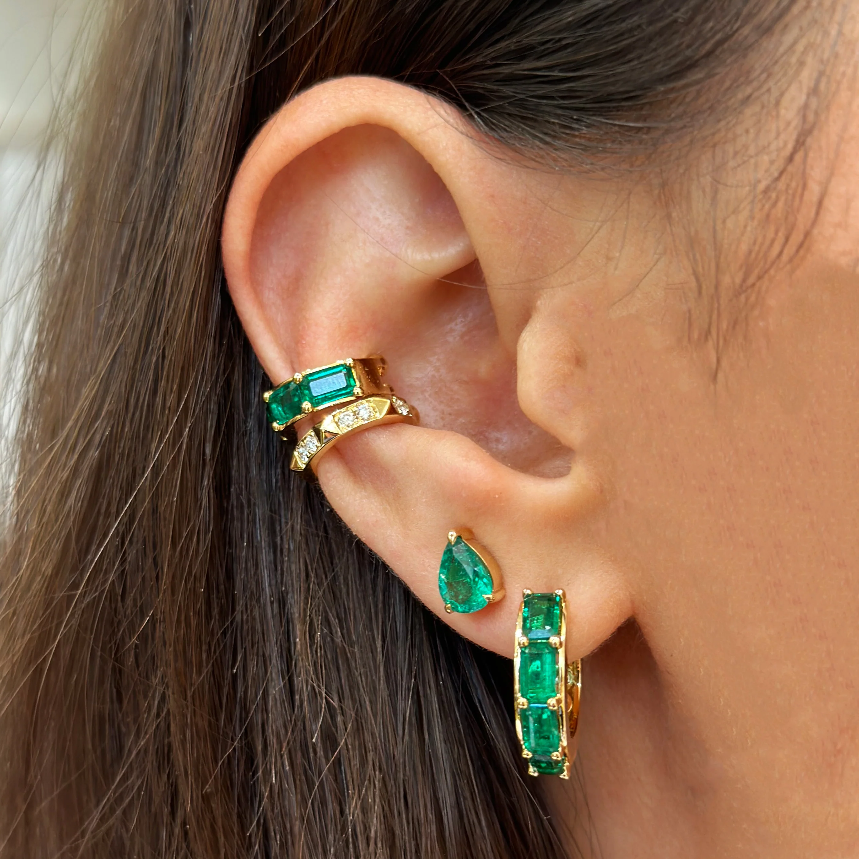 Riviera Pear Cut Emerald Gemstone Studs | 18K Yellow Gold - Image 5