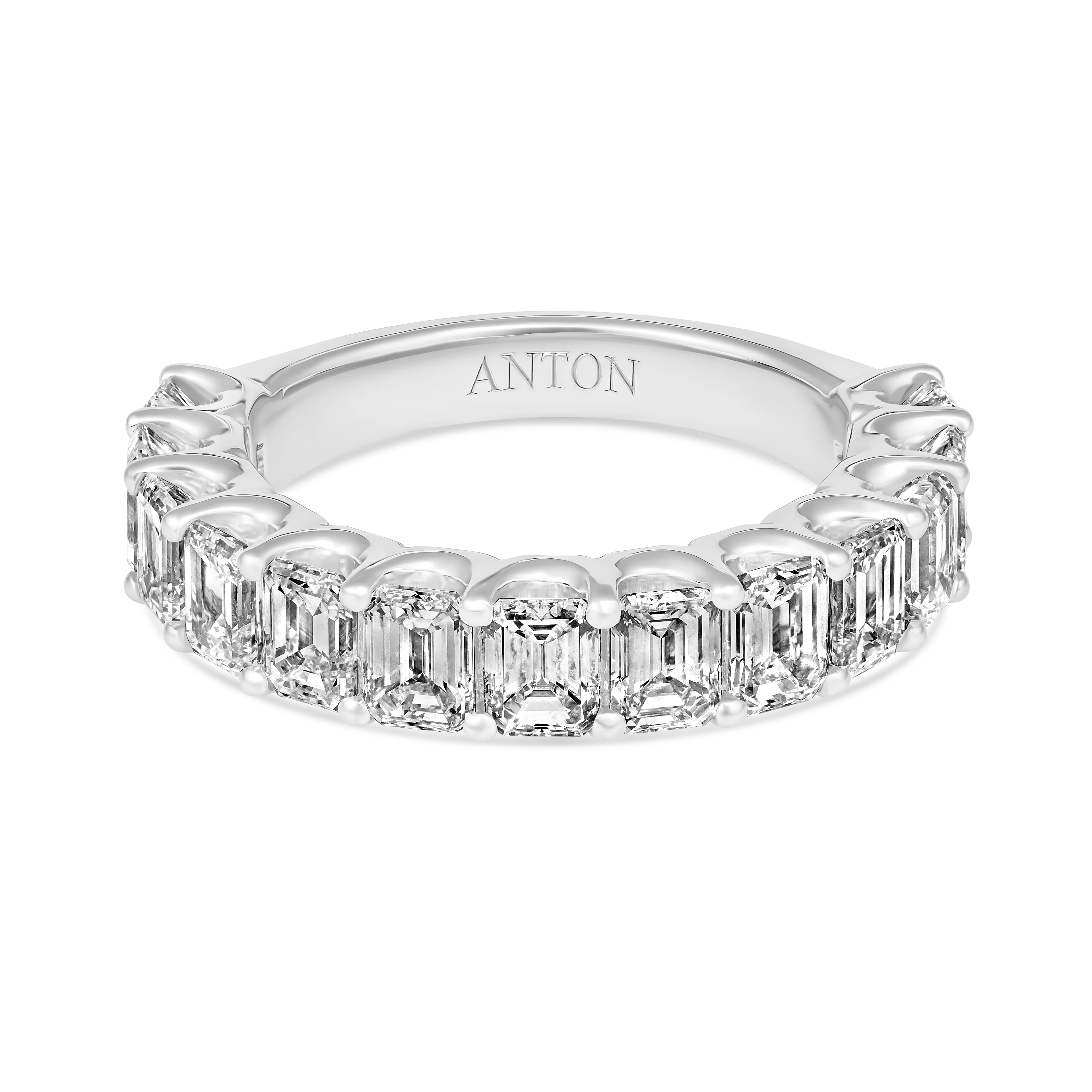Riviera Vivid Emerald Cut Natural Diamond Half Eternity Wedding Band | Platinum